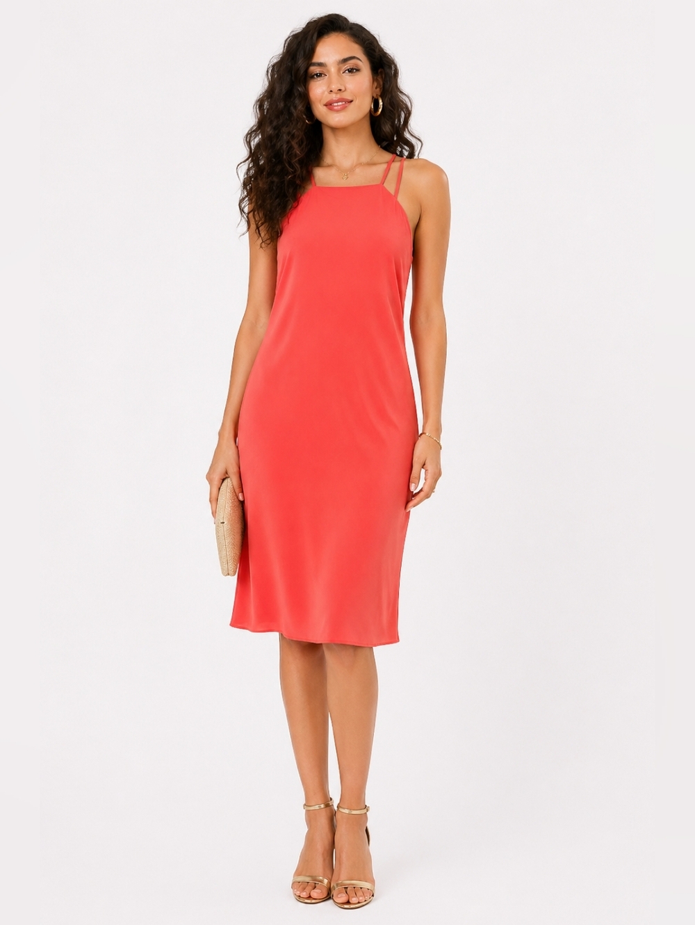 Lucy Paris Coral Strappy Open Back Sheath Cocktail Dress Size S